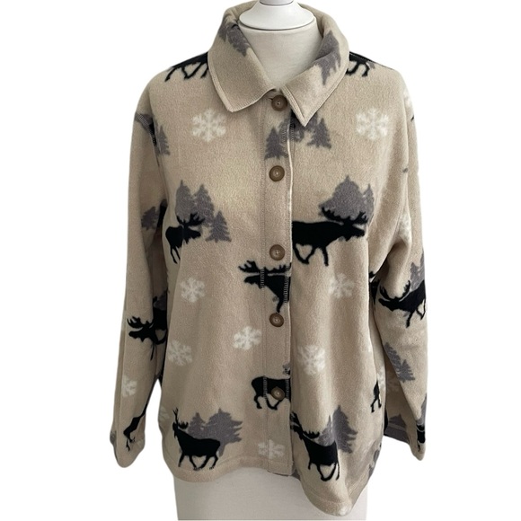 Cabin Creek Sweaters - Cabin Creek Lodge Winter Mountain Moose Button Size M